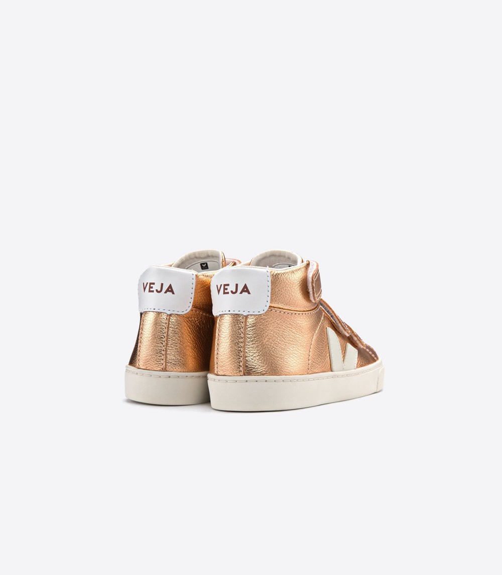 Veja Sneakers Barn - Esplar Mid Velcro Läder - Guld/Vita - 301826-JTY